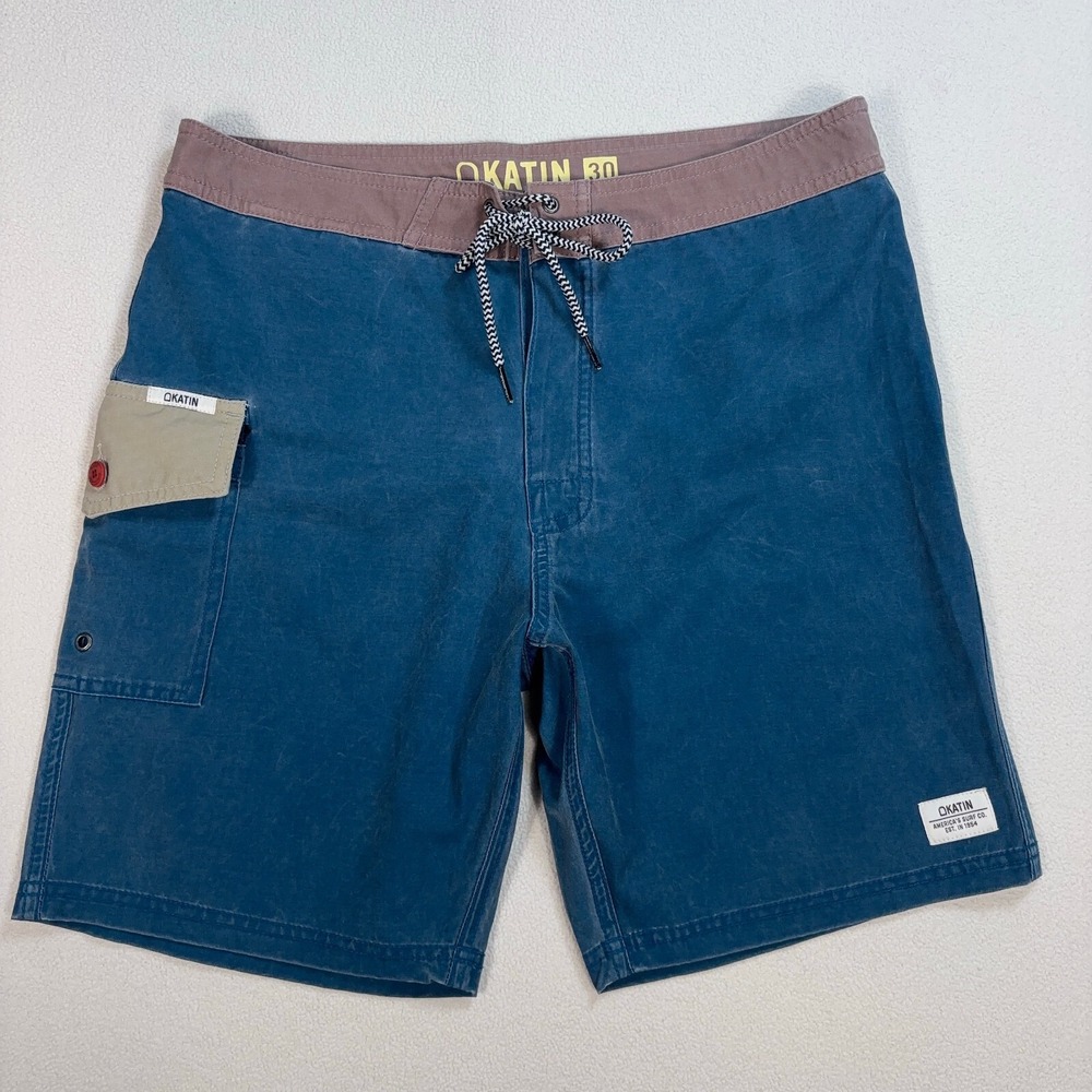 Katin Sling Boardshorts Men's 30 Blue Stretch Side Pocket Drawstring Swim Trunks